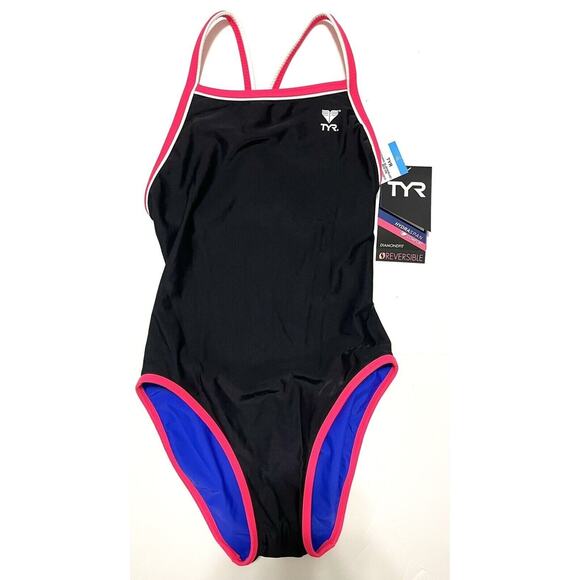 TYR HydraSpan Double Binding Reversible DiamondFit One Piece Swimsuit Black 30 S - Picture 2 of 9